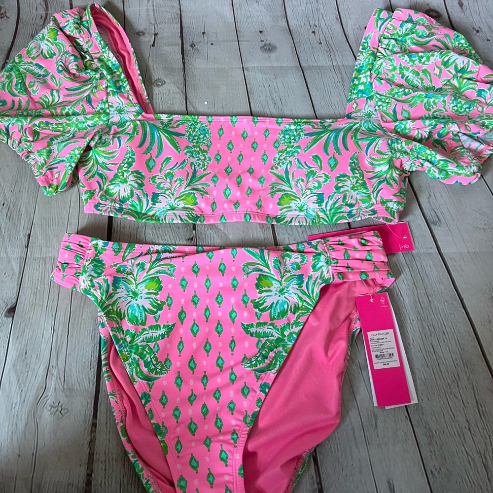 Lilly Pulitzer Puff Sleeve / high waist  Bikini 2 pc Set - Picture 2 of 12